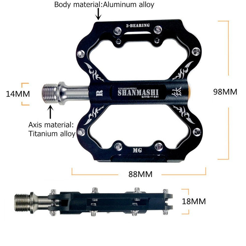 UPANBIKE Bike Pedals 9/16'' Titanium Triple Bearing Platform B616 - UPANBIKE