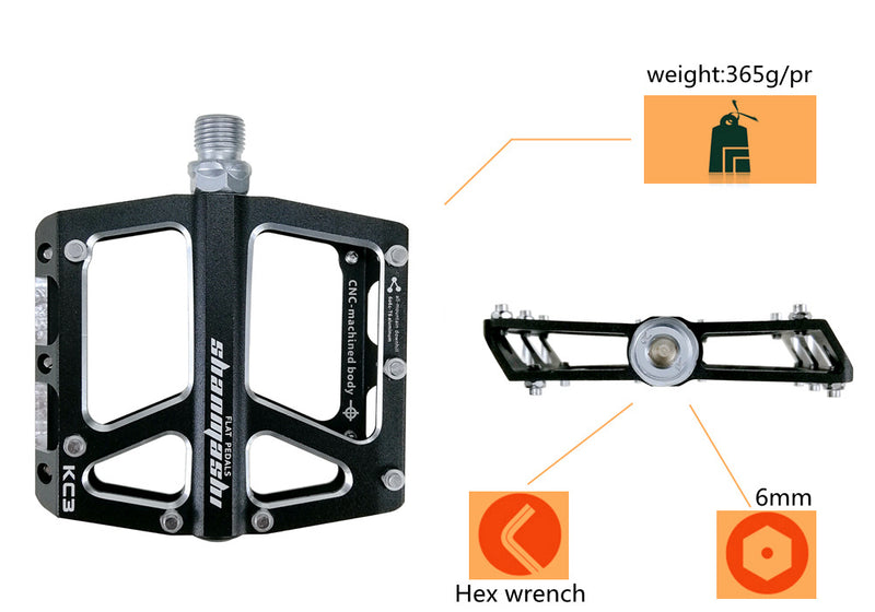 UPANBIKE 9/16" Bike Pedals Aluminum Alloy Wide Flat Platform CNC 2DU Bearing Bicycle Pedals For Mountain Bike Road Bike UP636 - UPANBIKE