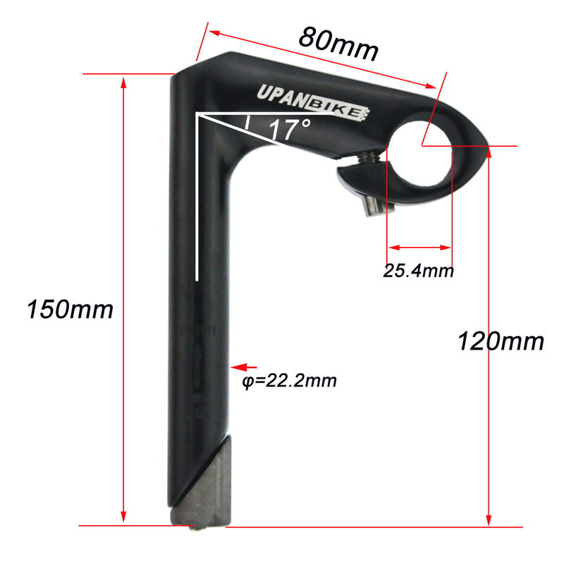 UPANBIKE Bike Stem 22.2mm*25.4mm Aluminum Alloy Gooseneck Shape 40mm/80mm Stem B002 - UPANBIKE